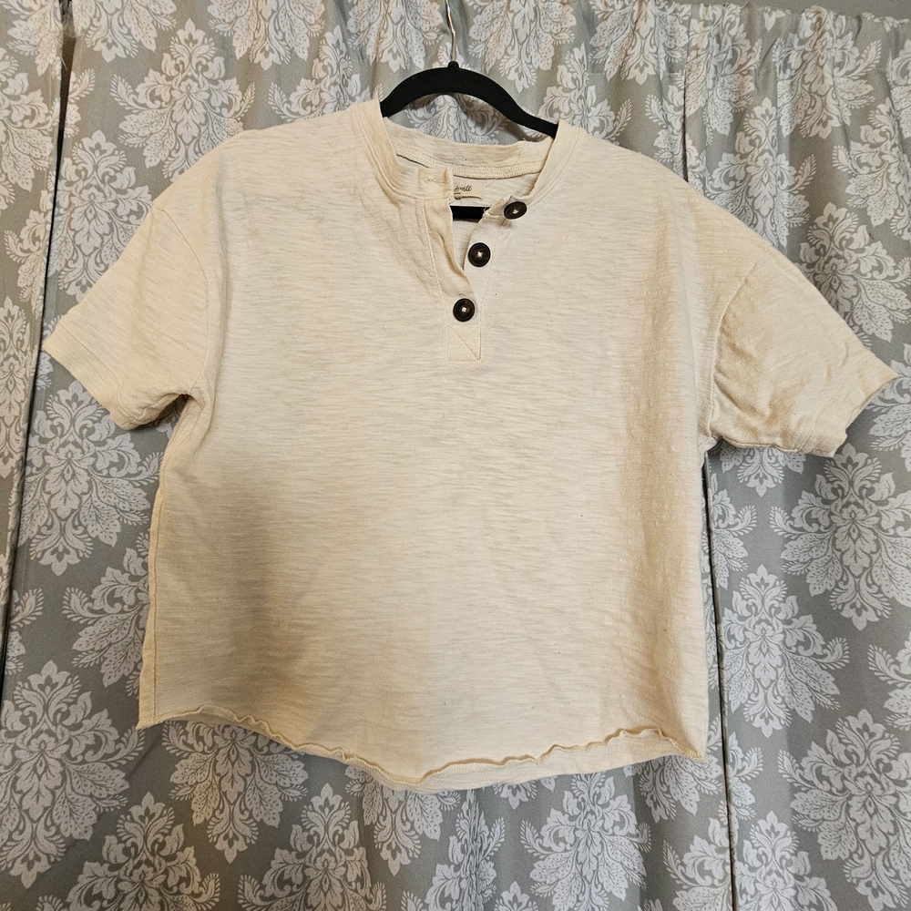 MADEWELL XS Cream Button-Up Short Sleeve Shirt
